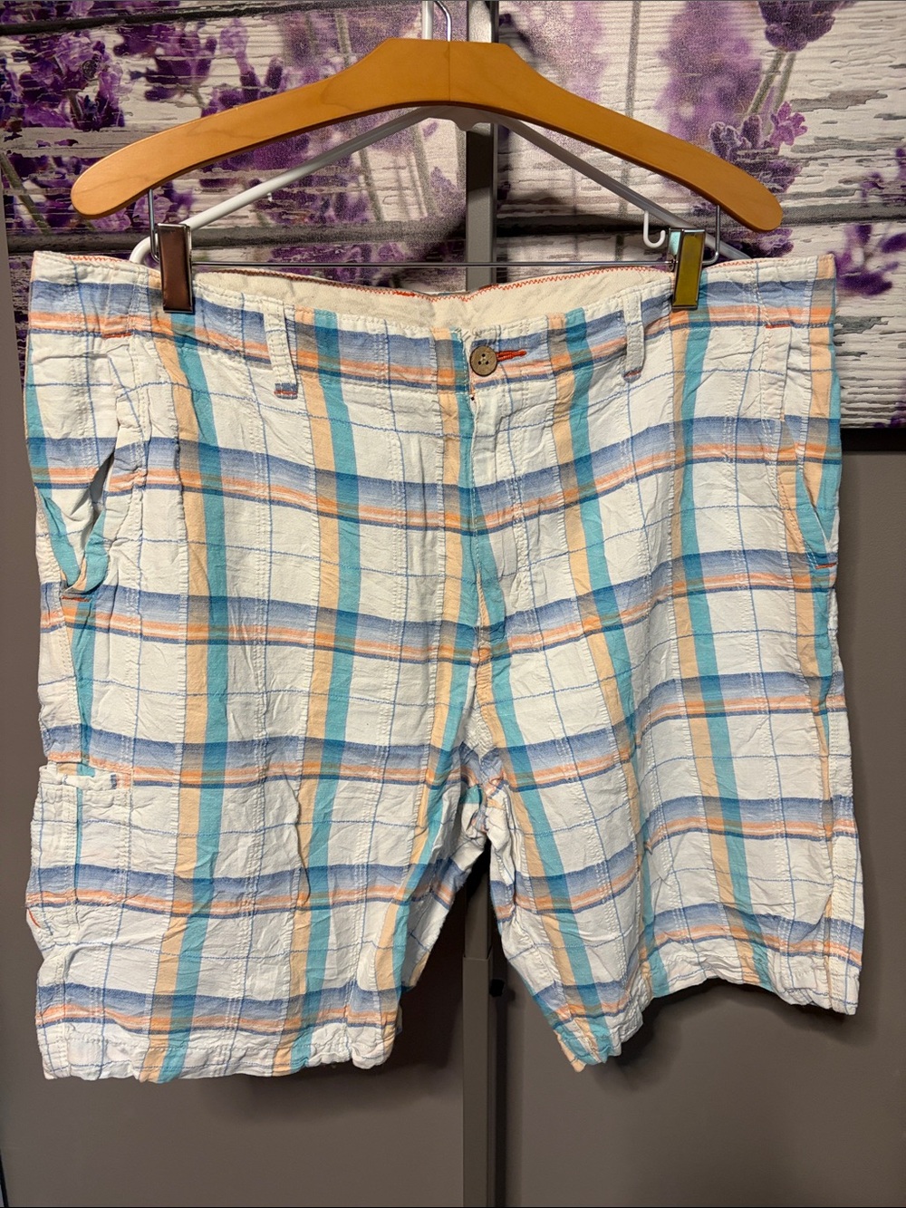 Tommy Bahama Relax Plaid Shorts in Aqua, Peach & Navy Size 38